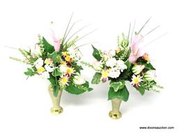 (DR) BRASS BUD VASES AND ARTIFICIAL FLOWERS