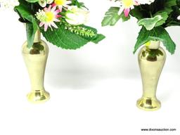 (DR) BRASS BUD VASES AND ARTIFICIAL FLOWERS