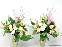 (DR) BRASS BUD VASES AND ARTIFICIAL FLOWERS
