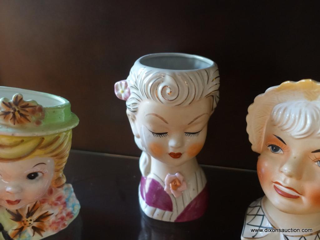 (LR) 4 VINTAGE HEAD VASES FROM THE 40'S- LARGEST- 7"H AND SMALLEST-4"H