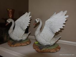 (LR) 2 PORCELAIN SWAN FIGURINES-6" X 8"H