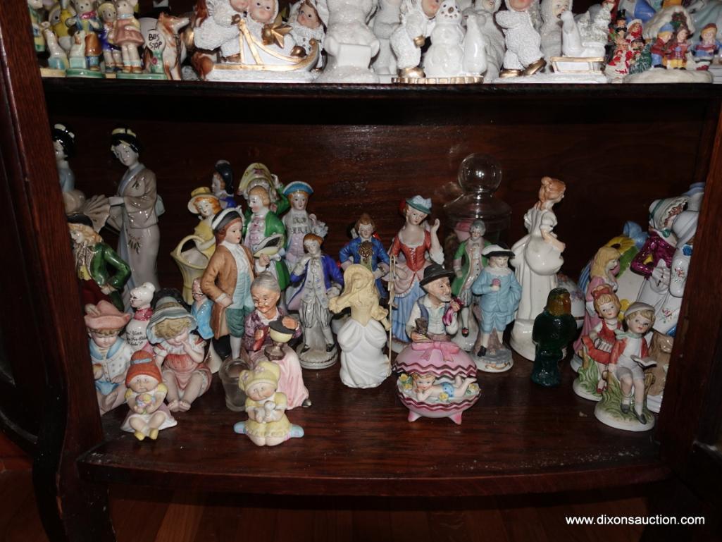 (LR) SHELF LOT OF FIGURINES- TALLEST- 9"- SMALLEST- 2"