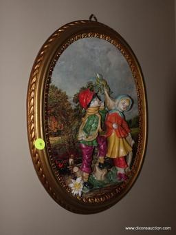 (LR) PR. OF OVAL COMPOSITION FRAMES WITH PORCELAIN FIGURINES- 12"W X 16"L