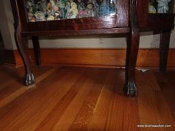 (LR) ANTIQUE OAK CLAW FOOT BOW SIDE CHINA- ORIGINAL FINISH- EXCELLENT CONDITION-40"W X 17"L X 56.5"H