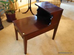 (LR) ONE OF A PR. SOLID MAHOGANY STEP END TABLES- 1 DRAWER DOVETAIL WITH MAPLE SECONDARY-EXCELLENT