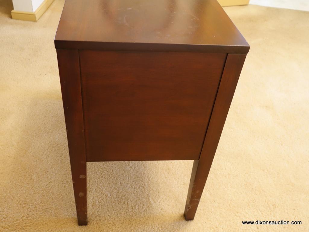 (LR) ONE OF A PR. SOLID MAHOGANY STEP END TABLES- 1 DRAWER DOVETAIL WITH MAPLE SECONDARY-EXCELLENT