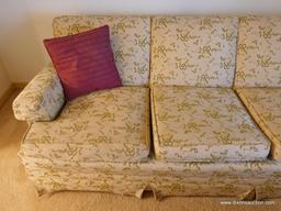 (LR) MID CENTURY FLORAL UPHOLSTERED SOFA-EXCELLENT CONDITION- 98"W X 36"L X 30"H (DELIVERY AVAILABLE