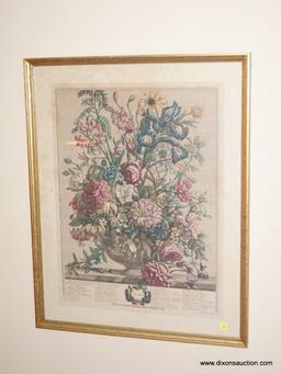 (LR) PR. OF FRAMED AND MATTED WILLIAMSBURG FLORAL PRINTS- SUMMER AND AUTUMN- IN GOLD FRAMES- 23"W X