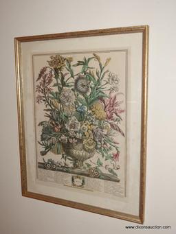 (LR) PR. OF FRAMED AND MATTED WILLIAMSBURG FLORAL PRINTS- SUMMER AND AUTUMN- IN GOLD FRAMES- 23"W X