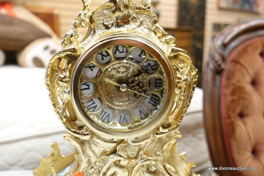 BRASS CLOCK AND CANDELABRA SET