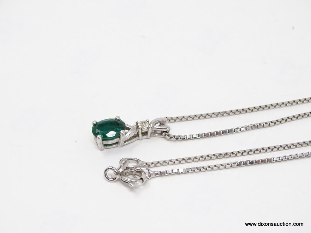 .925 LADIES NECKLACE AND EMERALD PENDANT