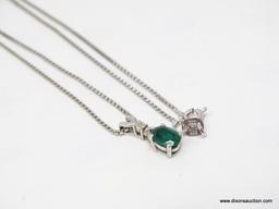 .925 LADIES NECKLACE AND EMERALD PENDANT