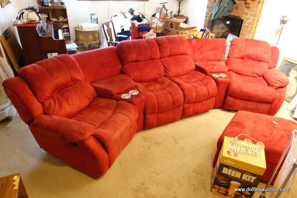 (BAS) RED MICROFIBER THEATER-STYLE SECTIONAL