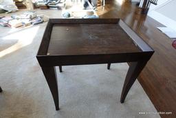 (MLR) END TABLE; MODERN CONTEMPORARY LOOK WITH DARK STAINED WOOD AND DRAMATIC LINES. MATCHES COFFEE
