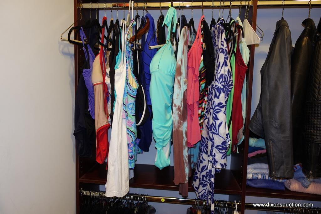 (CLO1) LADIES SWIMWEAR LOT; 22 ASSORTED BATHING SUITS, SIZES 4 TO 6 IN WOMENS OR SMALL. MOST ARE ONE