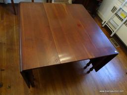 (DR) VINTAGE CHERRY DROP-LEAF TABLE WITH 1 LEAF- SHERATON LEG- 15"W LEAF-TABLE WITH LEAF IN IS 85"W