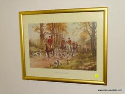 (DR) FRAMED HUNT PRINT IN GOLD FRAME- 21"W X 17"L