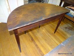 (LR) ONE OF A PAIR OF ANTIQUE 19TH CEN. HEPPLEWHITE INLAID MAHOGANY D-END TABLES- HERRINGBONE INLAY