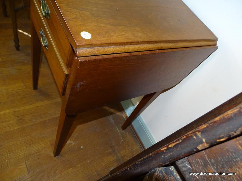 (DOWN BED) SUTER'S WALNUT HEPPLEWHITE 2 DRAWER DROP SIDE TABLE-PEGGED LEGS 2 DRAWERS DOVETAILED WITH