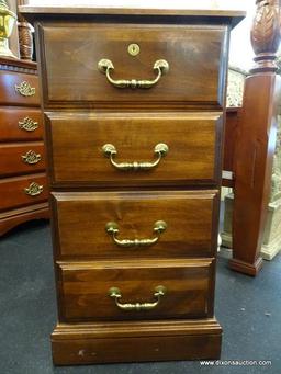 WOOD GRAIN FILING CABINET; 2 DRAWER (EACH WITH FAUX DOUBLE FRONT) AND BRASS HORSESHOE STYLE DRAWER