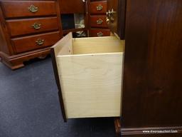 WOOD GRAIN FILING CABINET; 2 DRAWER (EACH WITH FAUX DOUBLE FRONT) AND BRASS HORSESHOE STYLE DRAWER