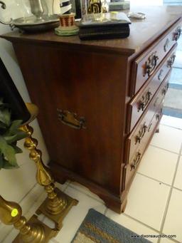 (ENTRANCE WAY) PA HOUSE CHERRY MINIATURE BACHELOR'S CHEST- CHIPPENDALE BRASS PULLS-EXCELLENT