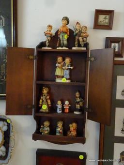 (ENTRANCE HALL) MAPLE HANGING SHELF WITH 2 DOORS-GREAT FOR DISPLAYING THE HUMMEL'S- 9"W X 4"L X 20"H