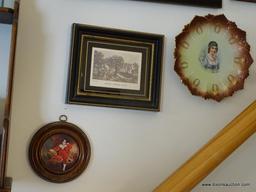 (ENTRANCE HALL) 5 PICTURES AND AN AUSTRIAN PORTRAIT PLATE- ABSTRACT ART PRINT IN CHERRY FRAME-11"W X