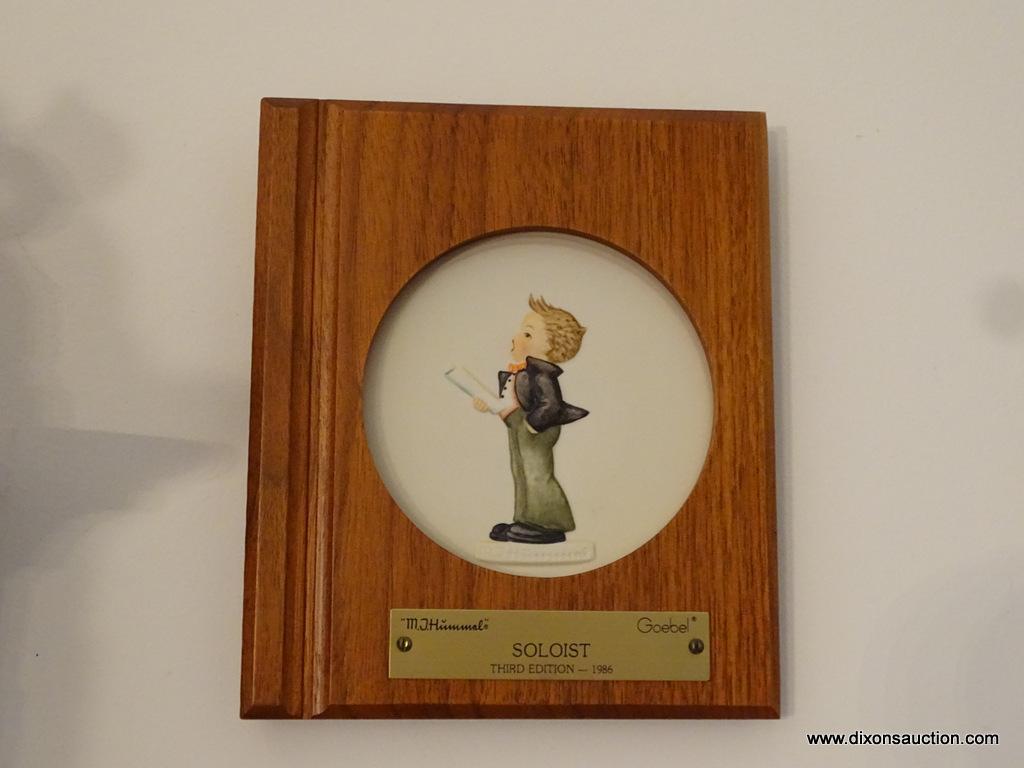 (LRM) 4 FRAMED GOEBEL HUMMEL PLATES IN WALNUT FRAMES "THE LITTLE MUSIC MAKERS" SERIES-1984-1987-6"W