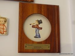 (LRM) 4 FRAMED GOEBEL HUMMEL PLATES IN WALNUT FRAMES "THE LITTLE MUSIC MAKERS" SERIES-1984-1987-6"W