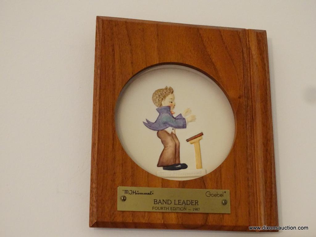 (LRM) 4 FRAMED GOEBEL HUMMEL PLATES IN WALNUT FRAMES "THE LITTLE MUSIC MAKERS" SERIES-1984-1987-6"W