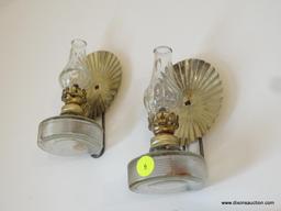 (ENTRANCE HALLWAY) PR. OF MINIATURE OIL LAMP SCONCES WITH CHIMNEYS AND REFELECTORS-7"H