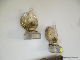 (ENTRANCE HALLWAY) PR. OF MINIATURE OIL LAMP SCONCES WITH CHIMNEYS AND REFELECTORS-7"H