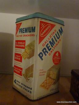 (KIT) 2 ANTIQUE CRACKERS TINS- UNEEDA- NATIONAL BISCUIT CO.-7"H AND NABISCO PREMIUM-9"H