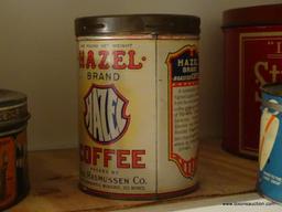 (KIT) 2 ANTIQUE COFFEE TINS- 4"H MAXWELL HOUSE AND 6"H HAZEL BRAND