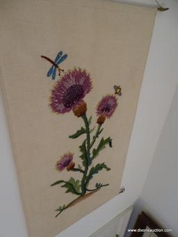 (UHAL) 2 FLORAL WALL HANGING TAPESTRIES: 1 OF A DAISY AND 1 OF A POPPY