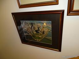 (UHAL) FRAMED ITEM LOT: 3 AERIAL PHOTOS OF PITTSBURGH, 2 FLORAL STILL LIFE PRINTS AND A RELIGIOUS