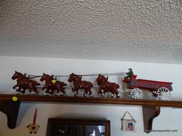 (TOY) CAST IRON REPLICA OF HORSE DRAWN WAGON WITH 8 HORSES- 3"W X 29"L X 6"H