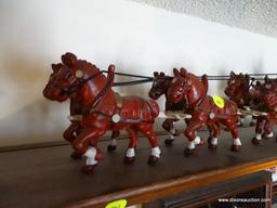 (TOY) CAST IRON REPLICA OF HORSE DRAWN WAGON WITH 8 HORSES- 3"W X 29"L X 6"H