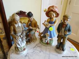 4 PORCELAIN FIGURINES- 1- 7"H AND 3- 6"H