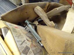 BOX LOT OF ASSORTED ITEMS; THIS IS A BOX CONTAINING VARIOUS ITEMS SUCH AS A CHAINSAW SHARPENER,