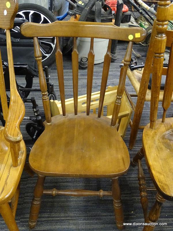 WOOD SIDE CHAIR; WOOD ARROWBACK SIDE CHAIR WITH TURNED BACK SUPPORT POSTS. THIS CHAIR SITS ON 4
