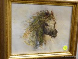 FRAMED HORSE SKETCH; VIVID SKETCH OF A HORSE HEAD WITH A FLOWING MANE. THIS SKETCH HAS BEAUTIFUL