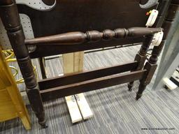 ANTIQUE TWIN HEADBOARD AND FOOTBOARD; TWIN SIZE HEADBOARD AND FOOTBOARD WITH TURNED BALL TOPPED