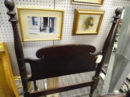 ANTIQUE TWIN HEADBOARD AND FOOTBOARD; TWIN SIZE HEADBOARD AND FOOTBOARD WITH TURNED BALL TOPPED