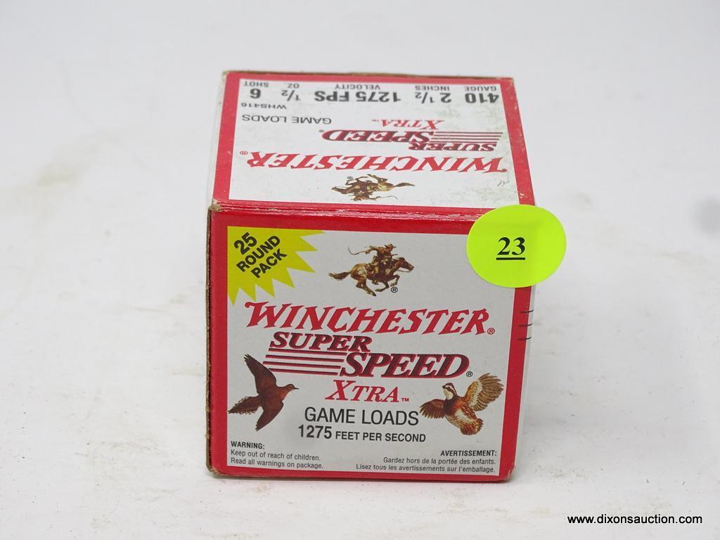 WINCHESTER SUPER SPEED XTRA GAME LOADS; 1275 FEET PER SECOND, 25 ROUND PACK. FOR MORE, PLEASE SEE