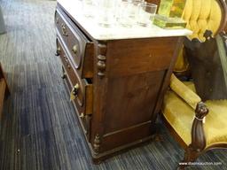 MARBLE TOP 3 DRAWER VICTORIAN WASHSTAND; GORGEOUS SOLID WHITE AND GREY MARBLED TOP SITS ABOVE A 3