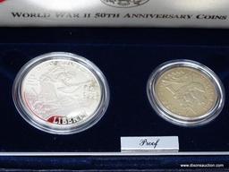 1991-1995 WORLD WAR II 50th ANNIVERSARY COMMEMORATIVE TWO COIN PROOF SET, PROOF SILVER DOLLAR & CLAD