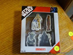 (R1) STAR WARS ORNAMENTS; 4 STAR WAR ORNAMENTS NEW IN BOX