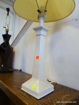 (R1) LAMP; WHITE PORCELAIN LAMP WITH SHADE- 31"H